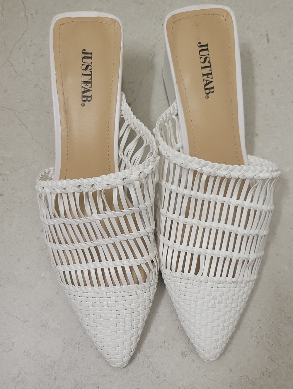 JustFab White Woven Pointed Mule Slides
